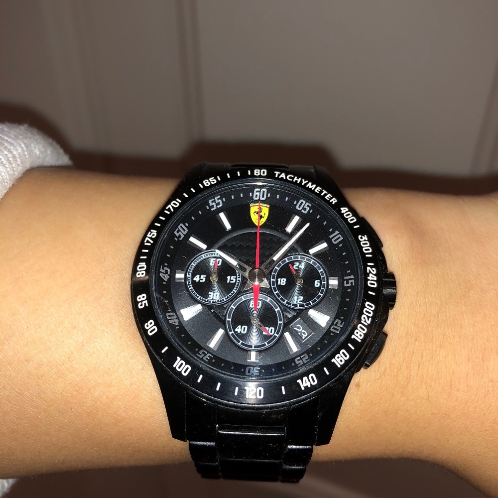 FERRARI BLACK CHRONOGRAPH WATCH WITH STEEL